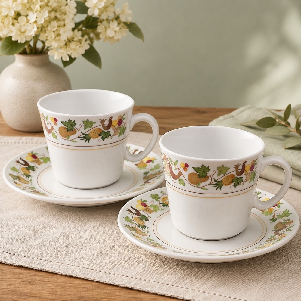 Noritake Progression Homecoming China Coffee Cup & Saucer Set Of 2 Retro